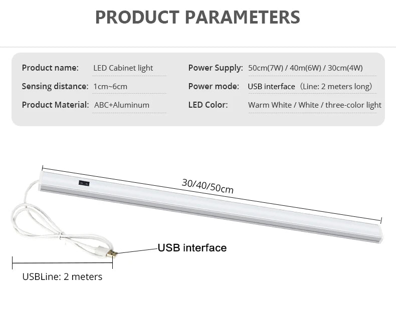 30/40/50cm Aluminium Profile USB LED Bar Light Strip 5V Hand Scan Motion Sensor Kitchen Lamp Bathroom Bedroom Cabinet Lighting