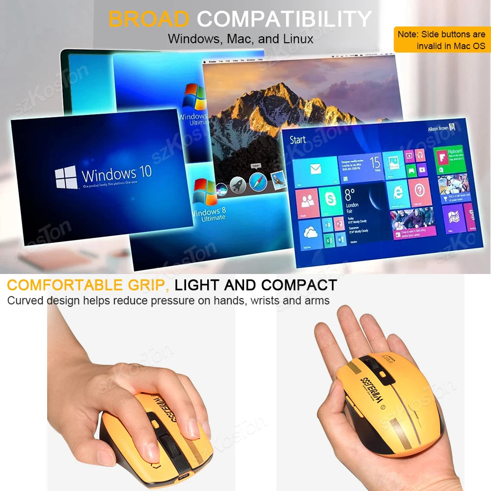 2.4G Wireless Mouse Rechargeable PC Gaming Mouse Programmable Computer Mice for Laptop Windows PC Mac