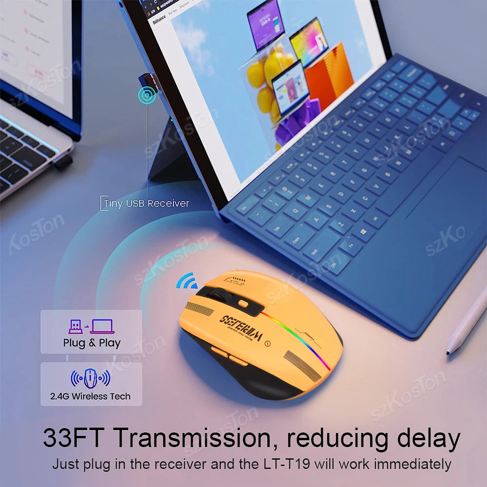 2.4G Wireless Mouse Rechargeable PC Gaming Mouse Programmable Computer Mice for Laptop Windows PC Mac