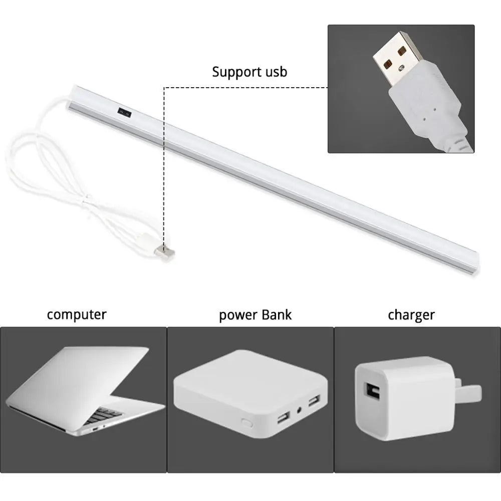 30/40/50cm Aluminium Profile USB LED Bar Light Strip 5V Hand Scan Motion Sensor Kitchen Lamp Bathroom Bedroom Cabinet Lighting