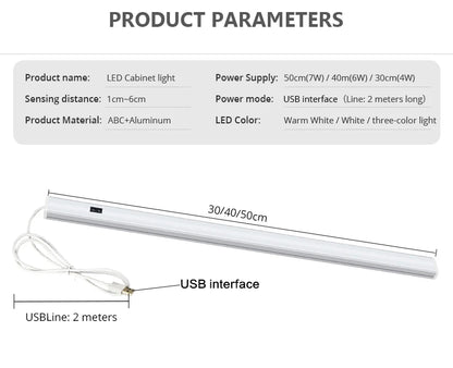 30/40/50cm Aluminium Profile USB LED Bar Light Strip 5V Hand Scan Motion Sensor Kitchen Lamp Bathroom Bedroom Cabinet Lighting